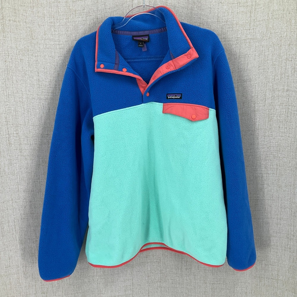 Patagonia Synchilla Snap-T Fleece Pullover Unisex L Blue Teal Colorblock Retro